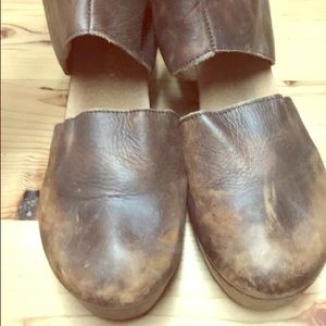 Leather wooden clogs